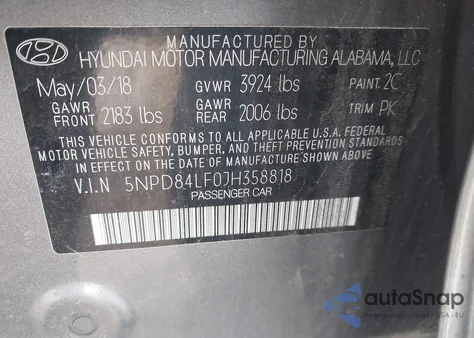 2018 Hyundai Elantra Sel z USA, uszkodzony, nr VIN 5NPD84LF0JH358818